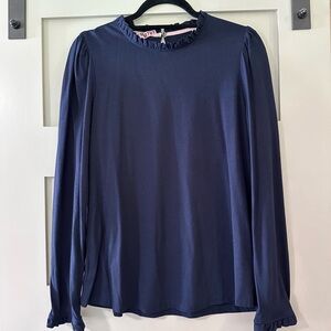 Boden Ruffled Blue Long Sleeve Blouse